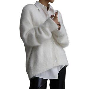 Womens Fuzzy Knit Cardigan Long Sleeve V Neck Button Down Casual Sweater